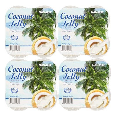 Nanaco Coconut Jelly mit Nata de Coco 4x432g Asia Dessert mit Jelly Gelee Stücke