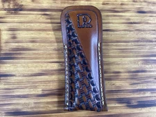 Leather Pocket Folding Knife Open Top Slip Buck 110 (Sheath Only) "R" and cross