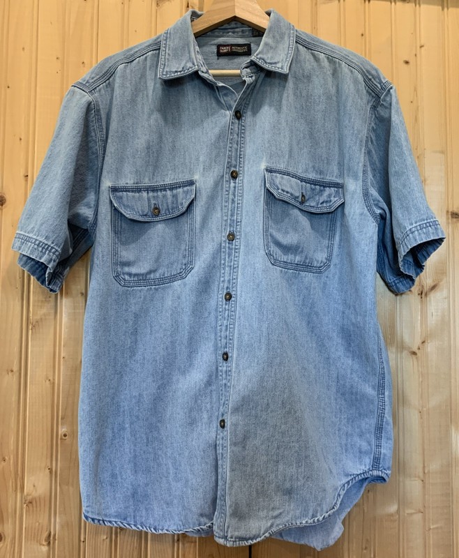 VTG Faded Glory 90s Denim Jean Shirt Mens Med Light Wash 2 Pockets 100% Cotton