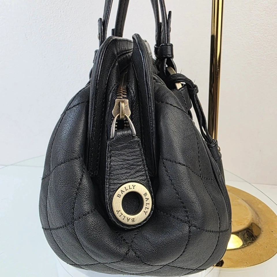 Bally Quilted Rosalyn Tassell Satchel Baguette Handbag Black Leather - Image 4 of 4