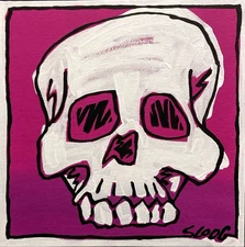 SLOOG Original Art Urban Pop Art Painting on Canvas 12x12 Purple Skull Face