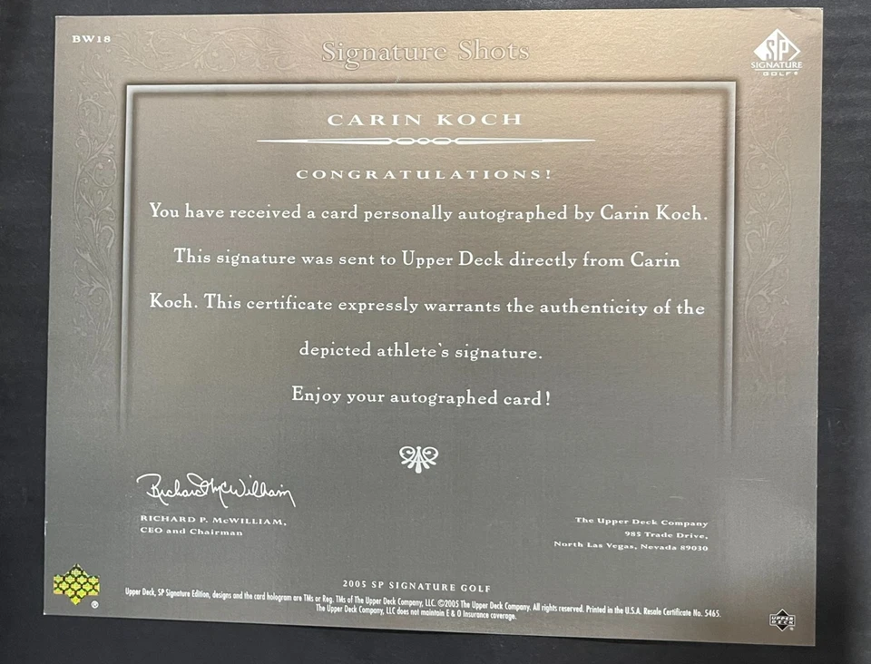 SIGNED 2005 SP Signature Golf - L/E - Signature Shots - Carin Koch #BW18 /50 - Image 2 of 2