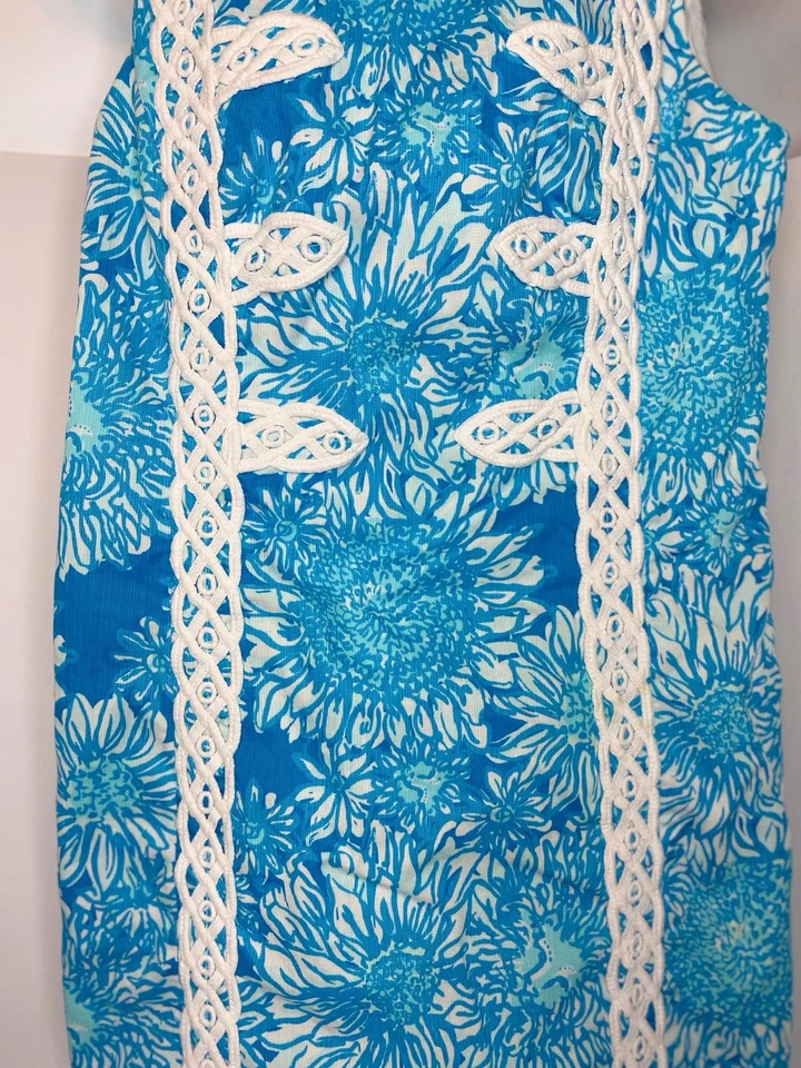 Lilly Pulitzer Shift Blue White Dress Lace Size 2 Mirabelle Lion in the Sun - Image 3 of 4