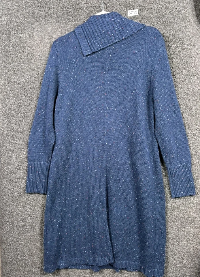 Talbots Knit Split Neck Midi A-Line Sweater Dress Womens Sz XLP Blue Long Sleeve - Image 2 of 4