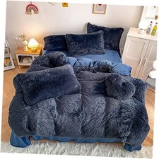 Faux Fur Plush Comforter Sets - Ultra Soft Shaggy Flannel King Navy Blue