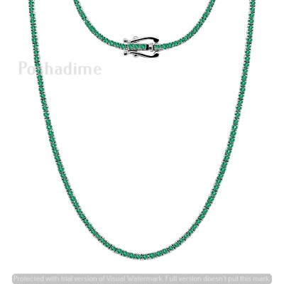 6CT Round Full Certified Natural Emerald Tennis Necklace 14k White Gold 18'' In