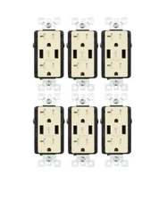Utilitech 20Amp 125V Tamper Resistant USB Dual Outlet TypeA Light Almond 6-Pack
