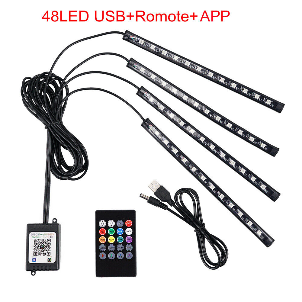 4x RGB 48 LED Innenraumbeleuchtung Auto Ambiente App Control  Fußraumbeleuchtung