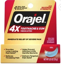 Orajel 4X Toothache & Gum Pain Relief Gel Tube, 0.25 Oz