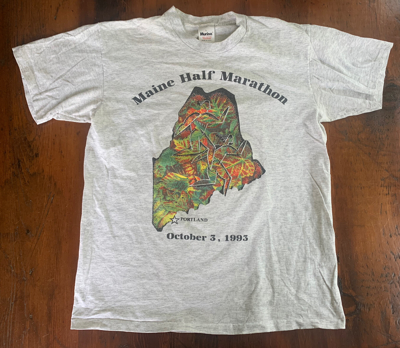Vintage 1993 Maine Half Marathon T Shirt 90s White Heather Sz Large Made in USA