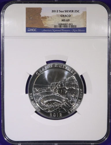 2012 5oz Silver 25c CHACO NGC MS69 America the Beautiful ATB Coin.