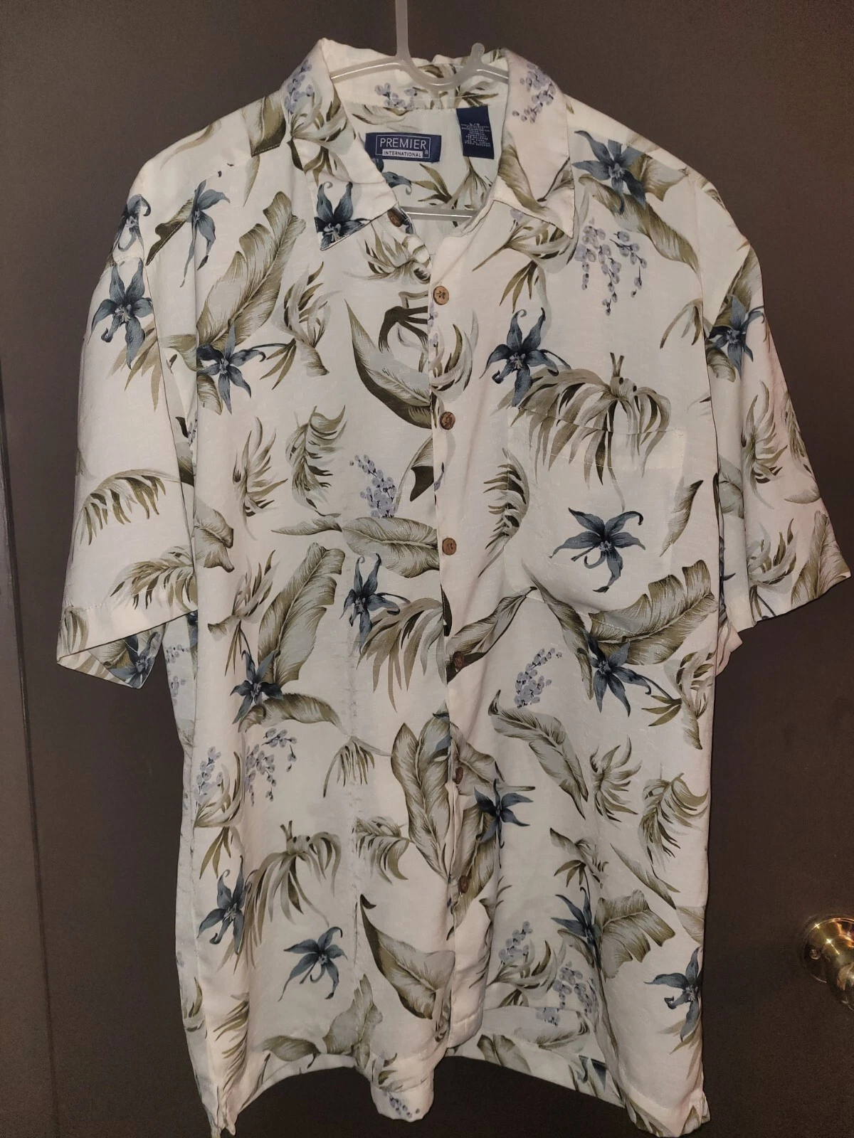 Premier International Mens Lg Hawaiian Shirt Floral Short Sleeve Button Silky