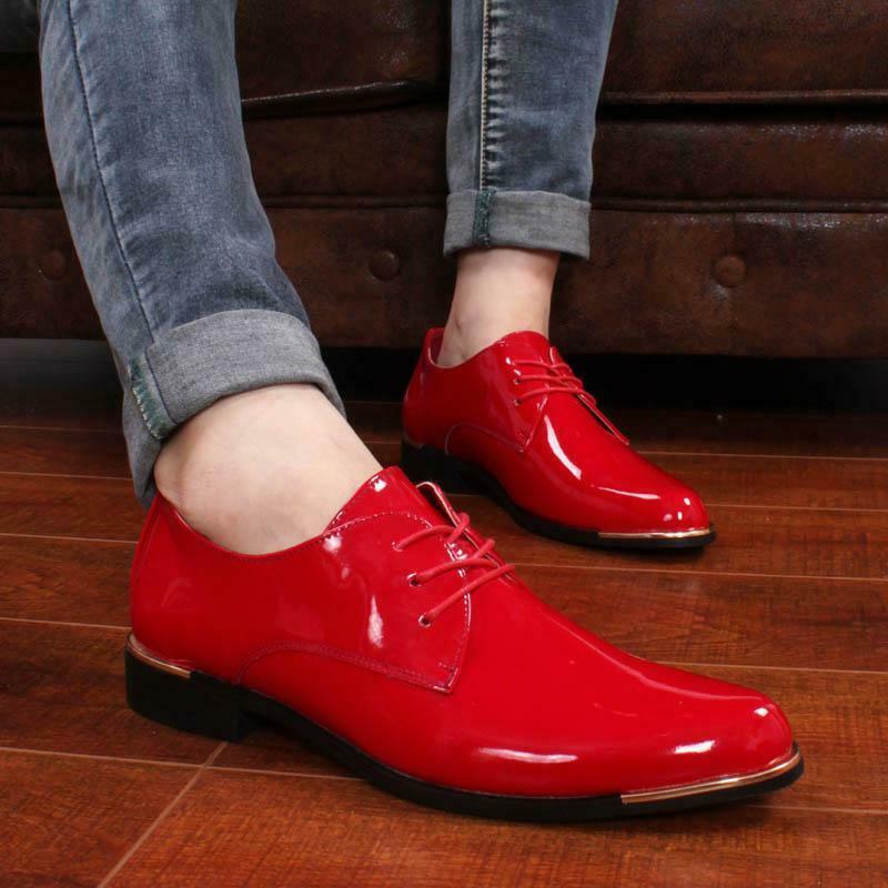 Mens pointed toe Oxfords Shiny Formal Casual Dress Lace up Wedding