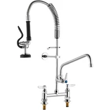Commercial Faucet with Pre-Rinse Sprayer 26" Height 8" Center 12" Swing Spout