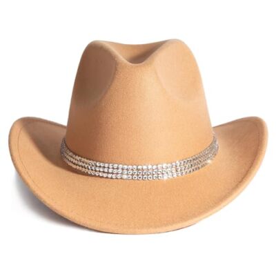 5982 Shiny Rhinestone Cowgirl Hat Glitter Western Party Fedora Cowboy HUDANHUWEI Shiny Rhinestone Cowgirl Hat Bling Wide Brim  main image 4