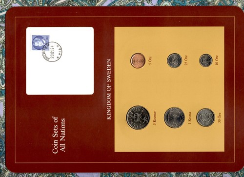 Coin Sets of All Nations Sweden w/card UNC 1,5 Kronor 5,10,25,50 Ore 1983