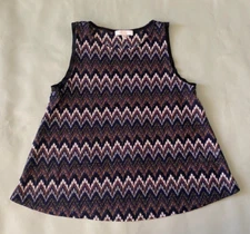 Erin + Ali Sleeveless Knit Trapeze Navy Gold Metal Stripe Tank Top Size M NWOT