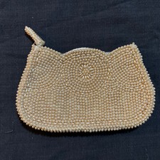 Vintage JOHN WIND Purse Evening Clutch Ivory Champagne Pearl Beaded Art Deco