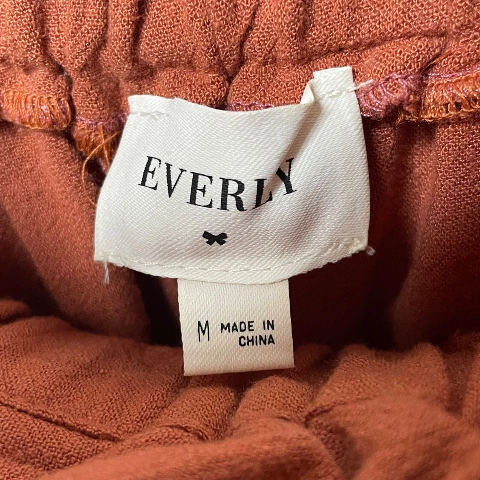 Bolsa de papel Everly mezcla de lino para mujer talla M naranja quemado botón falda con cinturón Foto 3 de 4