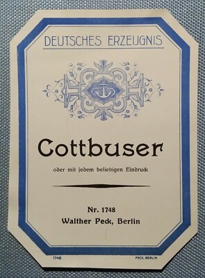 altes Schnapsetikett Weinetikett Flaschenetikett Etikett Cottbuser Peck Berlin