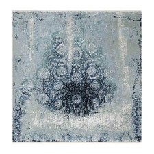 10'2" x 10'4" Gray Wool and Silk Hand Knotted Tebraz Design Square Rug R90820