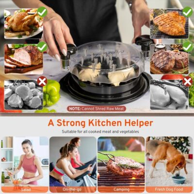 American Brand 3-Layer Chicken Shredder With Removable Tray & Meat Claws - 10", 46 Spikes, Anti-Slip Base