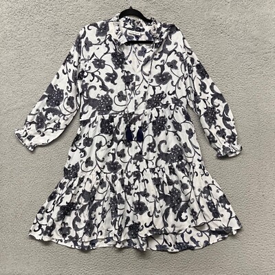 Roller Rabbit Dress Womens S Floral Silk Layered V Neck Nautical Beach Coastal