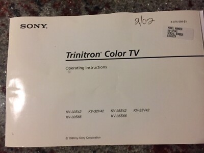 Vintage Sony Trinitron Color TV KV- Original Manual 1999
