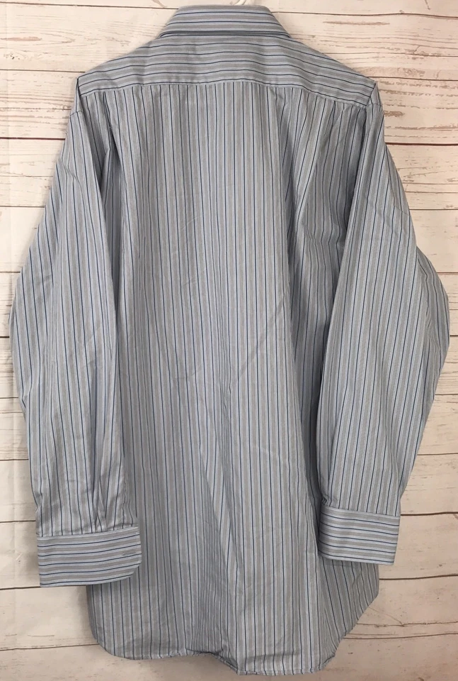Santorelli Men's 100% Cotton Long Sleeve Striped Dress Shirt Size 161/2 L - Image 4 of 4