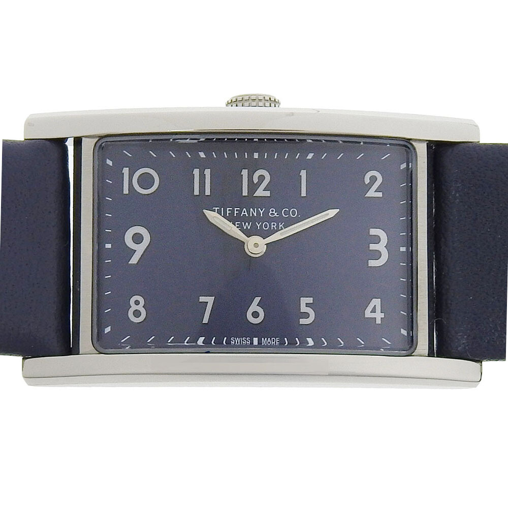 TIFFANY Co. Tiffany East West Watch SS Embossed Leather Quartz Analog Display