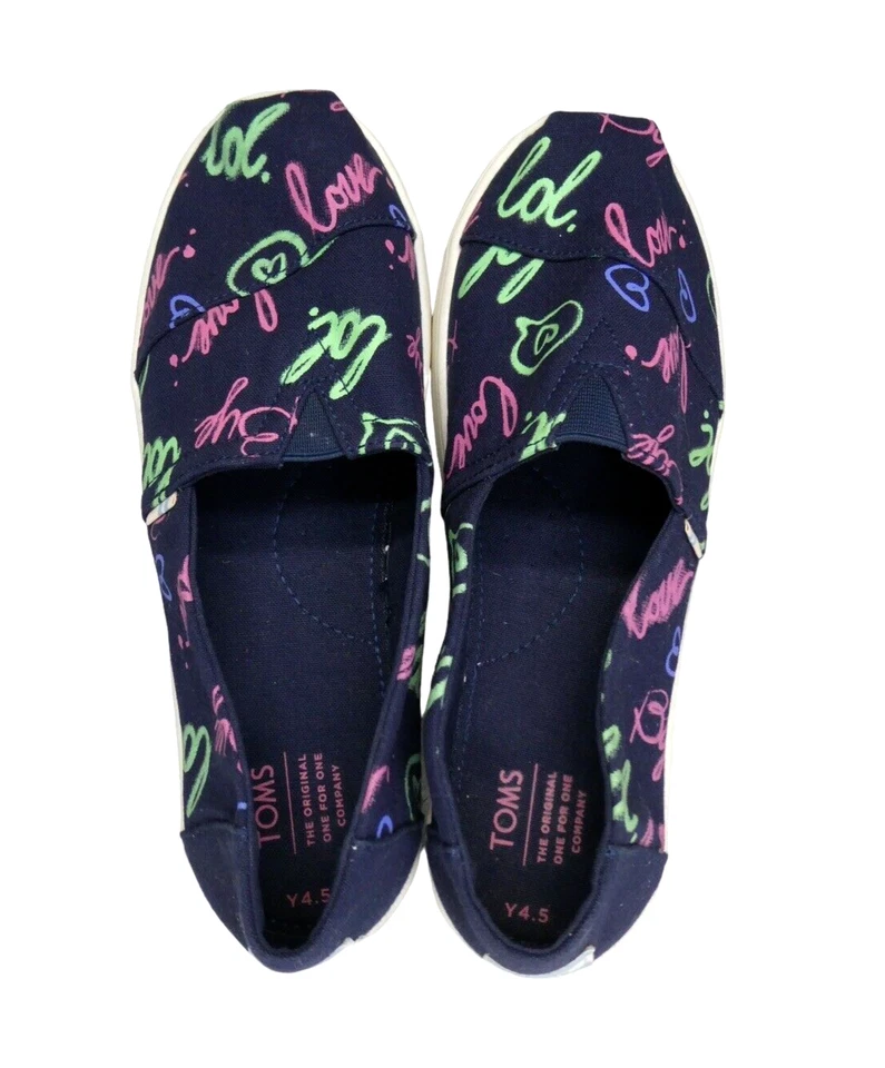 Zapatillas Toms Girls 4.5 Brillan en la Oscuridad Sin Cordones Eléctricas Amor Azul Marino San Valentín Foto 3 de 4