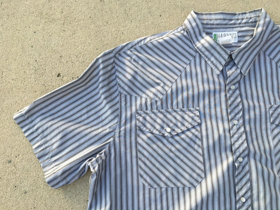 Haband Short Sleeve Striped Pearl Snap Western Wear Cowboy Shirt 2XL Vintage - Image 4 of 4