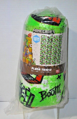 Mojang MINECRAFT Creeper TNT Green Plush 46x60'' Licensed THROW BLANKET NEW!