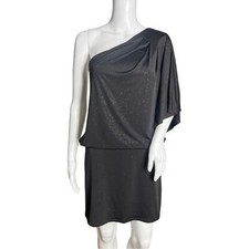 Jessica Howard Dress Womens 8 Black Silver Glitter One Shoulder Mini Cocktails