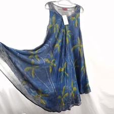 Womens World Tank Dress One Size Gray Stone Wash BoHo Embroidered