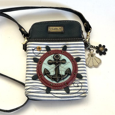 Chala Cell Phone Crossbody Bag Anchor Blue White Nautical Ocean Purse