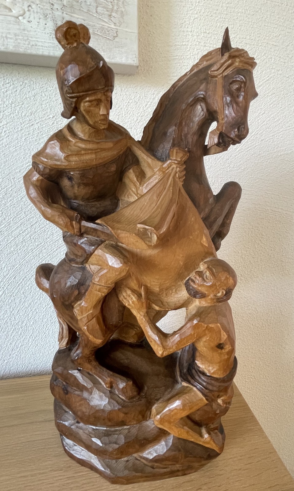 Holzfigur handgeschnitzt "ST.MARTIN auf Pferd+Bettler" Heiliger Kunst 42cm 2,2kg