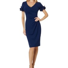 New Adrianna Papell Women's Knit Crepe Short Dress Navy Sateen Size 8 Cocktail