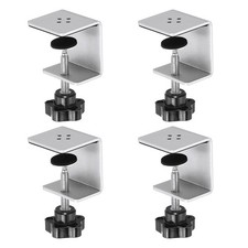 4Pcs C Clamps Heavy Duty Metal Black Desk Clamp Silver Tone