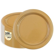 Gold Plastic Plates 100 pcs Party Dessert Dinner Plates Disposable Heavy Duty...