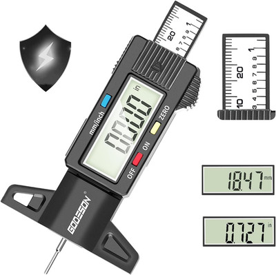 Digital Tyre Tread Depth Gauge UK,0-25.4 Mm Inch Tyre Guage Digital with Large L