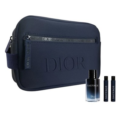 DIOR NAVY & BLACK TRAVEL ZIP BAG/SAUVAGE ELIXIR 2X/SAUVAGE EAU DE