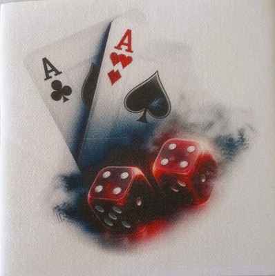 2 individual Paper Decoupage BEVERAGE NAPKINS - CARDGAME DICE GAMES