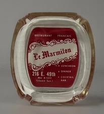 Le Marmiton Restaurant Francais NYC Vintage Glass Ashtray Man-cave Decor  