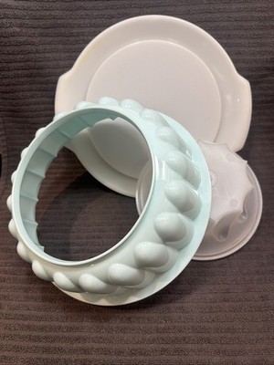 Vintage Tupperware Fluted 9'' Jello Mold Ice Ring 3 Pc Aqua Blue 1202 627 NICE