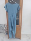 EXPRESS $88  Regular Grey/Blue V-NECK TIE WAIST JUMPSUIT LARGE Excellent. — photo 2