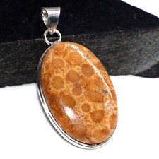 Fossil Coral 925 Silver Plated Gemstone Pendant 1.8