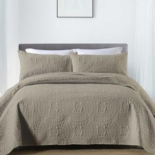 3-Piece Queen Quilt Set, Lightweight Soft Warm Full Size Queen 90x90 Khaki