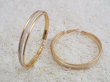 Large Goldtone Silvertone Glittery Hoop Pierced Earrings J40 