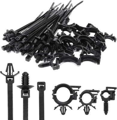 YUGTCEN 45Pcs Push Mount Cable Zip Tie with Car Wire Loom Routing Clips Assortment, Univ
